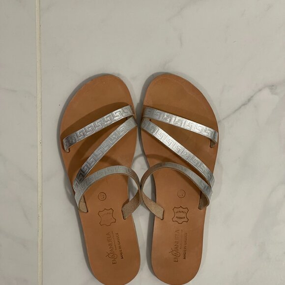 Emmanuela Greek Leather Slide on Meander Sandals "Serifos" (Silver) SIZE 9 - Picture 4 of 5